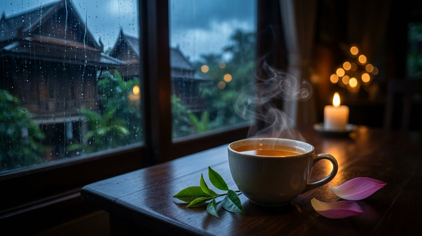 Rain on the window. A candle lit. Steam curling from a warm, caffeine-free cup.