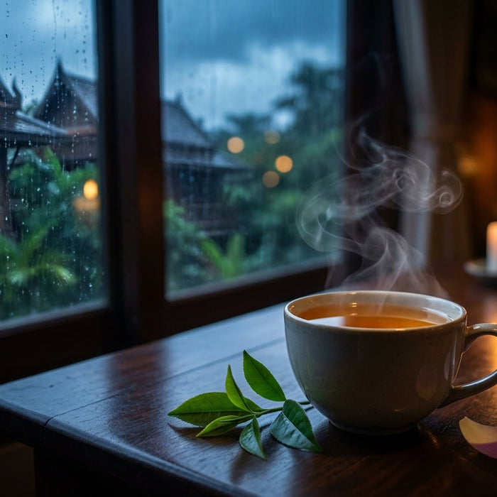 Rain on the window. A candle lit. Steam curling from a warm, caffeine-free cup.
