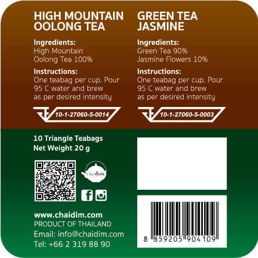Chaidim DUO 10 Teabags Box Green Tea Jasmine & High Mountain Oolong Tea
