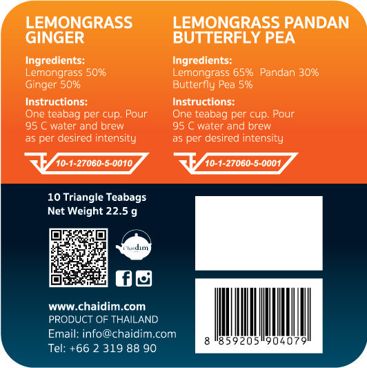Chaidim DUO Box Lemongrass Ginger 5 Teabags  & Lemongrass Pandan Butterfly Pea 5 Teabags