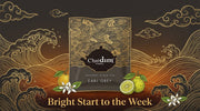 Chaidim Earl Grey Black Tea sachet over Northern Thailand tea terraces at sunrise — Organic Black Tea, Grown in Northern Thailand