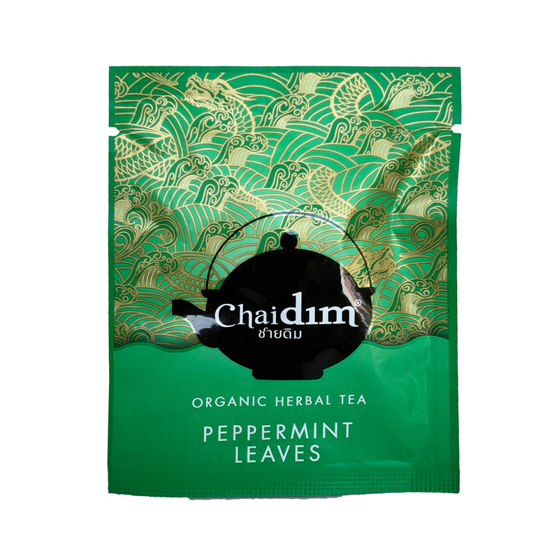 Chaidim organic herbal tea package with green and gold design