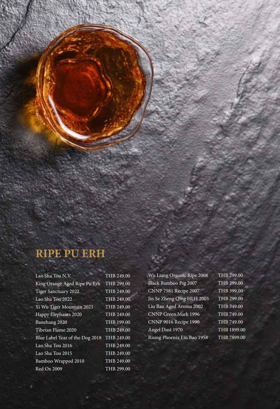 Chaidim Teahouse Menu Ripe Pu Erh