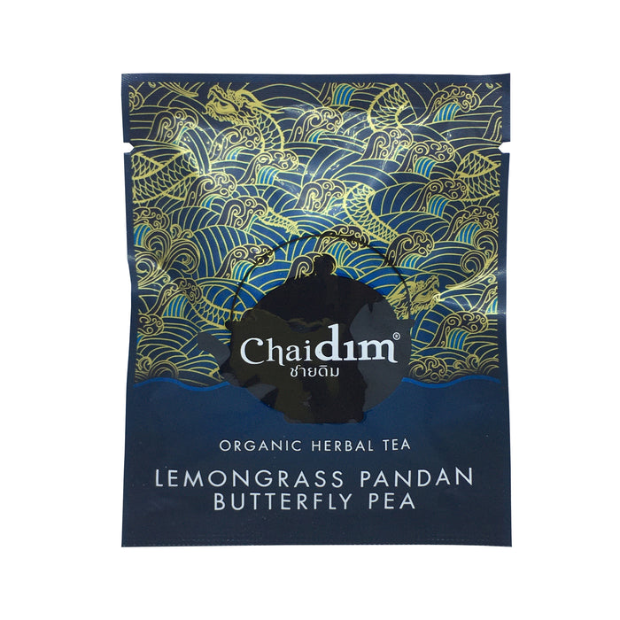 Chaidim Lemongrass Pandan Butterfly Pea 25 Teabags ชายดิม ชาสมุนไพรตะไคร้ ใ้บเตย ดอกอัญชัญ บรรจุ 25 ถุงชา